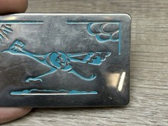 Vintage Chambers Belt Co. Turquoise Look Silver-Tone Road Runner Belt Buckle USA