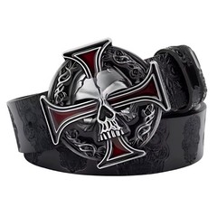 Cross and Skull Buckle and Belt Set, Classic Rock Biker Accessory