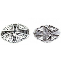 Oval Gothic Cross Belt Buckle in Antique Silver with Black Crystals