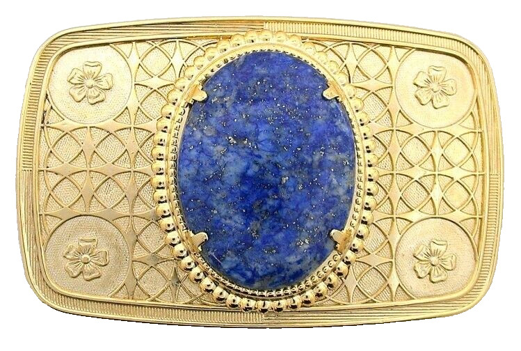 40×30 Oval Lapis Lazuli Cab Gold Color 3 1/3 x 2 1/10 Inch Belt Buckle PBB19