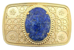 40×30 Oval Lapis Lazuli Cab Gold Color 3 1/3 x 2 1/10 Inch Belt Buckle PBB19