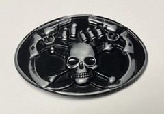 Skull and Crossbones, Black/Silver Metal Motorcycle Biker Belt Buckle