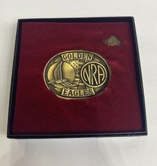 Vintage NRA GOLDEN EAGLES Belt Buckle Brass American Flag With Original Box