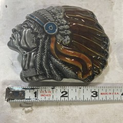 INDIAN CHIEF BUST HEAD Belt Buckle COLOR Eagle Feathers