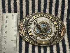 USA Patriotic Eagle Flag Oval Western Belt Buckle Metal Embossed 1.75in 1823