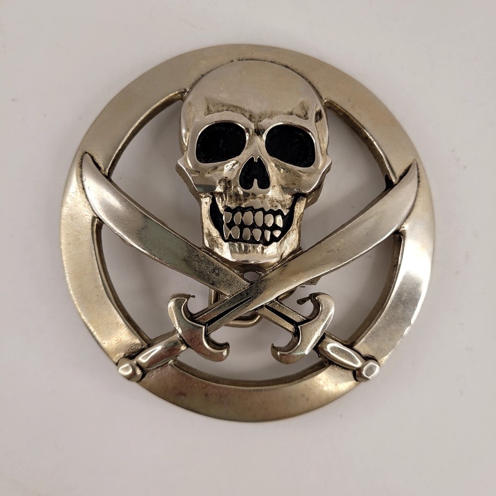 Silver Star Skull and Swords Pirate Belt Buckle Made in USA