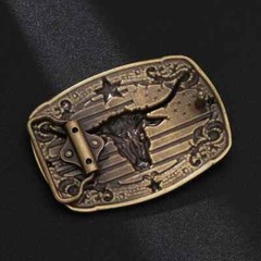 American Flag Bull Western Cowboy, Cowgirl Belt Buckle Antique Bronze Tone