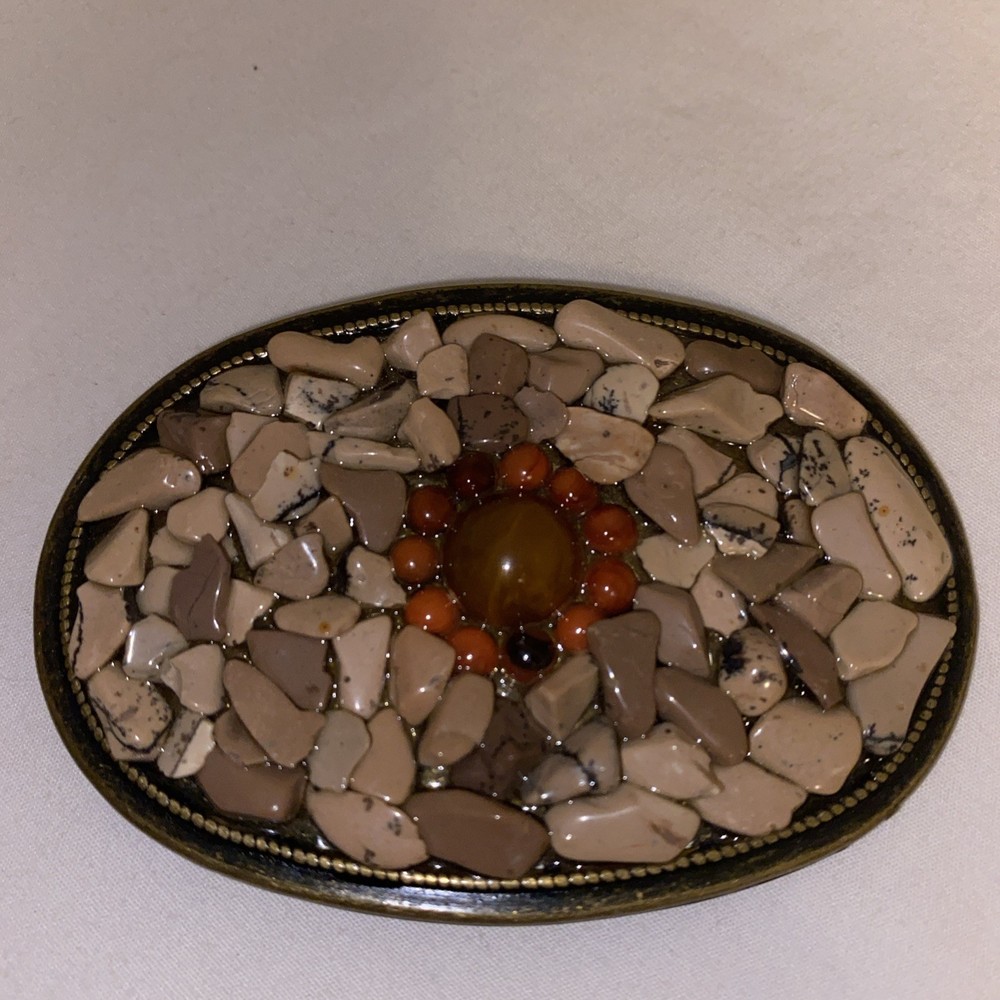 Vintage Century Canada Stone Inlay Belt Buckle Western Cowboy Hipster