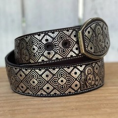 Genuine Laser Cut Leather San Judas Western Belt with Removable Buckle – Silver