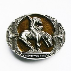New Vintage Yellow Enamel End Of The Trail Western Oval Belt Buckle
