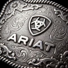 ARIAT Scalloped Logo Buckle with Twisted Rope Edge, Floral Scrolls, Filigree Det