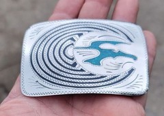 Navajo Jackson Nez Sterling Silver Overlay Belt Buckle Man in the Maze Eagle 76g
