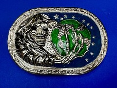 Skull Face Holding The Earth Grim Reaper Silver Green Gothic Biker Belt Buckle
