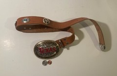 Vintage Leather Belt Buckle, and Belt, Texas, Brown Leather, Nice, Unique