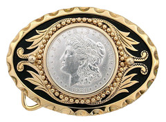 Gold Color Oval Western REAL 1921 Morgan Silver Dollar Belt Buckle EPBB270/11625