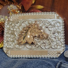 Horse Face Cowboy Belt Buckle Western HebillaSilver & Rosetone 4×3.5 Inch