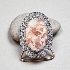 Crazy Lace Agate Belt Buckle Silver Plated Handmade Western Cowboy Statement