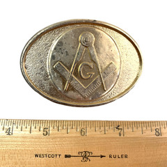 Vintage Masonic Compass G Symbol Gold Tone Oval Metal Belt Buckle