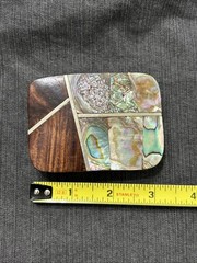 Gorgeous Belt Buckle Wood Abalone Shell Silver Tone Mexico