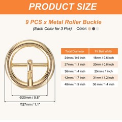 9Pcs 0.8&Prime; Single Prong Belt Buckle Metal Roller Buckle Black/Silver/Light Gold