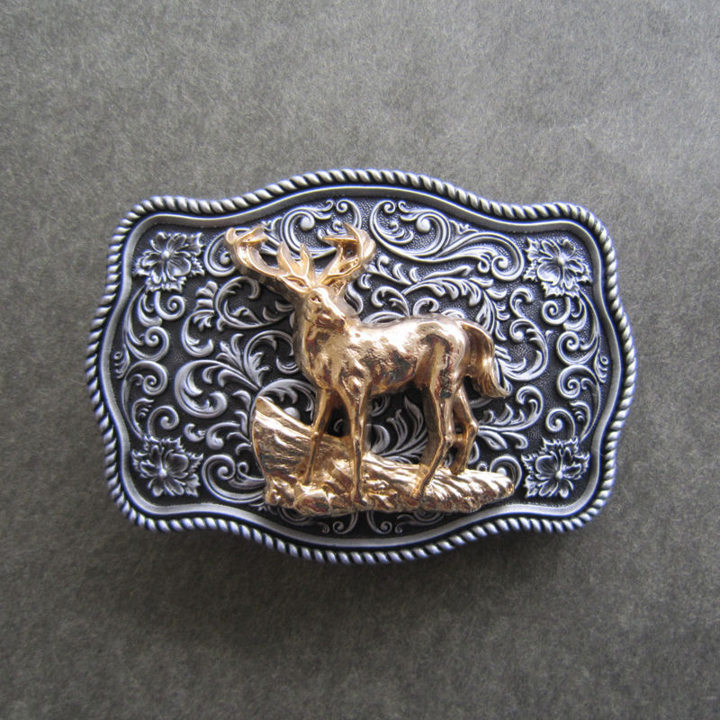 Western Flower Pattern Deer Metal Belt Buckle
