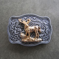 Western Flower Pattern Deer Metal Belt Buckle