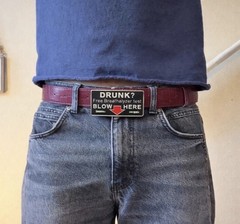 Joke Alcohol Sex Drunk Free breathalyzer test Blow Here belt buckle
