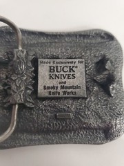 Vintage Pewter Embossed BUCK KNIVES Four Generations Knife Makers Belt Buckle