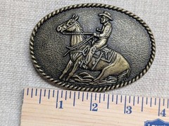 vintage 1970s belt buckle COWBOY john wayne WESTERN horse BRASS rodeo