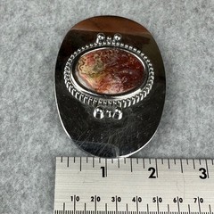 Vtg Style Red Lace Agate Silver Tone Oval Western Belt Buckle