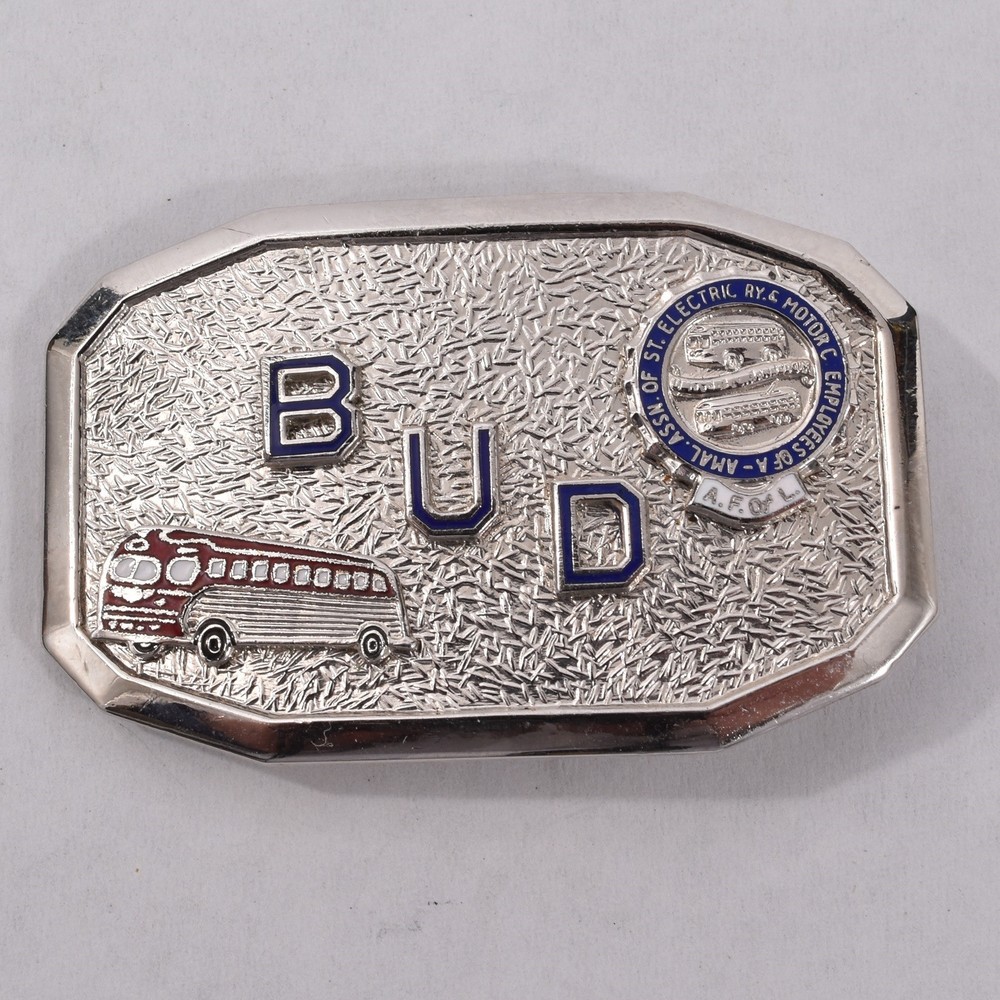 Vintage ELECTRIC RAILWAY Motor Coach AMAL Enamel BELT BUCKLE Hook Fast DECO