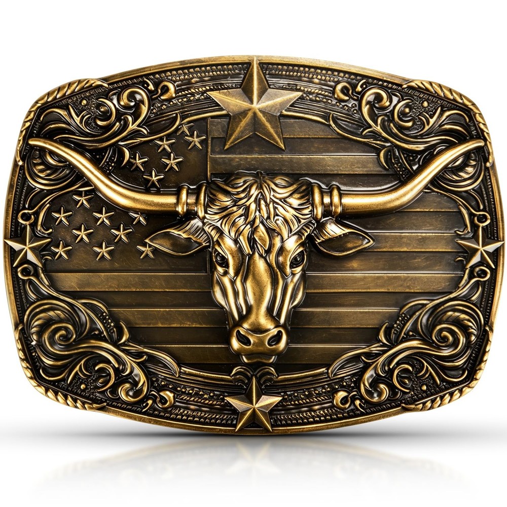 Western Men&rsquo;s Belt Buckles Longhorn Bull Bronze Cowboy Belt Buckles for Men