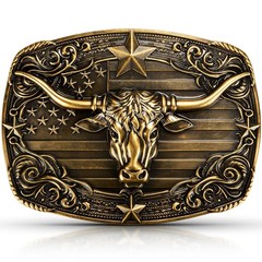 Western Men&rsquo;s Belt Buckles Longhorn Bull Bronze Cowboy Belt Buckles for Men