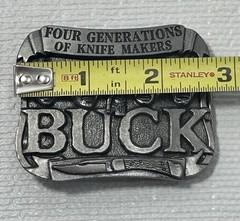 Buck Knives Belt Buckle Four Generations Of Knife Makers Pewter Smoky MT. Knife