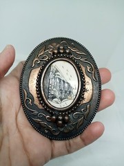Vtg. 1970s Sailing Ship Belt Buckle W Birds. Brass Plated Metal. Ornate Edges.