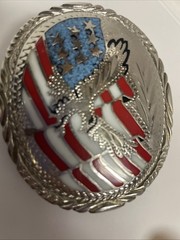 Vintage Silver Eagle & Flag Patriotic Belt Buckle