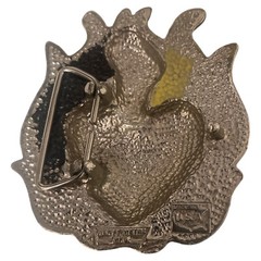 HEAVY METAL MFG. Belt Buckle Flaming Heart Barb Wire Metal Made in USA