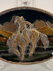 Vintage 1981 Great American Buckle Co Cowboy Horse Western Belt Buckle USA