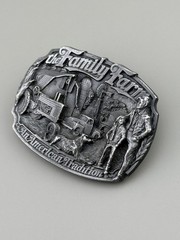 Family Farm Belt Buckle American Tradition Tractor Barn Vintage Pewter C+J 1986