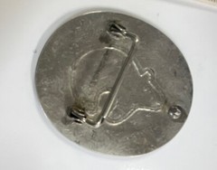 Vintage Silver Turquoise And Coral Inlaid Bear Belt Buckle Signed T