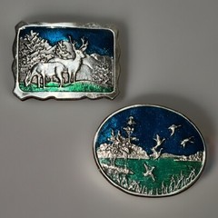 Deer Duck Geese – Belt Buckles – Blue Green Epoxy Resin Pewter Hunting Wildlife