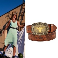 Longhorn Bull Belt Buckle Belt Vintage Western Belt Cowboy Belts For Men Western