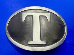 Initial Block Letter T Montana Silversmiths RARE Grey & Black Color Belt Buckle
