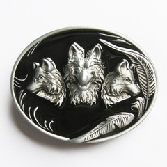 Wolf Wolves Western Black Enamel Metal Belt Buckle