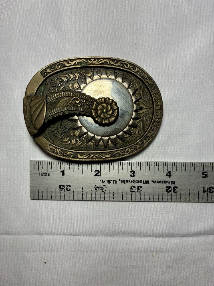 Vintage The Crockett Spinning Spur Belt Buckle Award Design Medals Western Brass