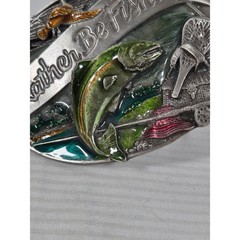 1985 Siskiyou Pewter & Enamel Belt Buckle « I&rsquo;d Rather Be Fishing » Trout M-30