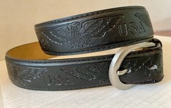 USA Eagle Black Leather Belt Mens XL 42-44 Stamped U.S.A. w Eagles Matte Buckle
