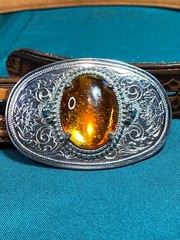 Tex Tan Full Grain Cowhide Belt Size 36 Tool Silver Buckle Polished Amber Stone
