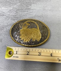 Vintage Crumrine Belt Buckle Mens Silver Plate Gold Eagle Western USA Oval