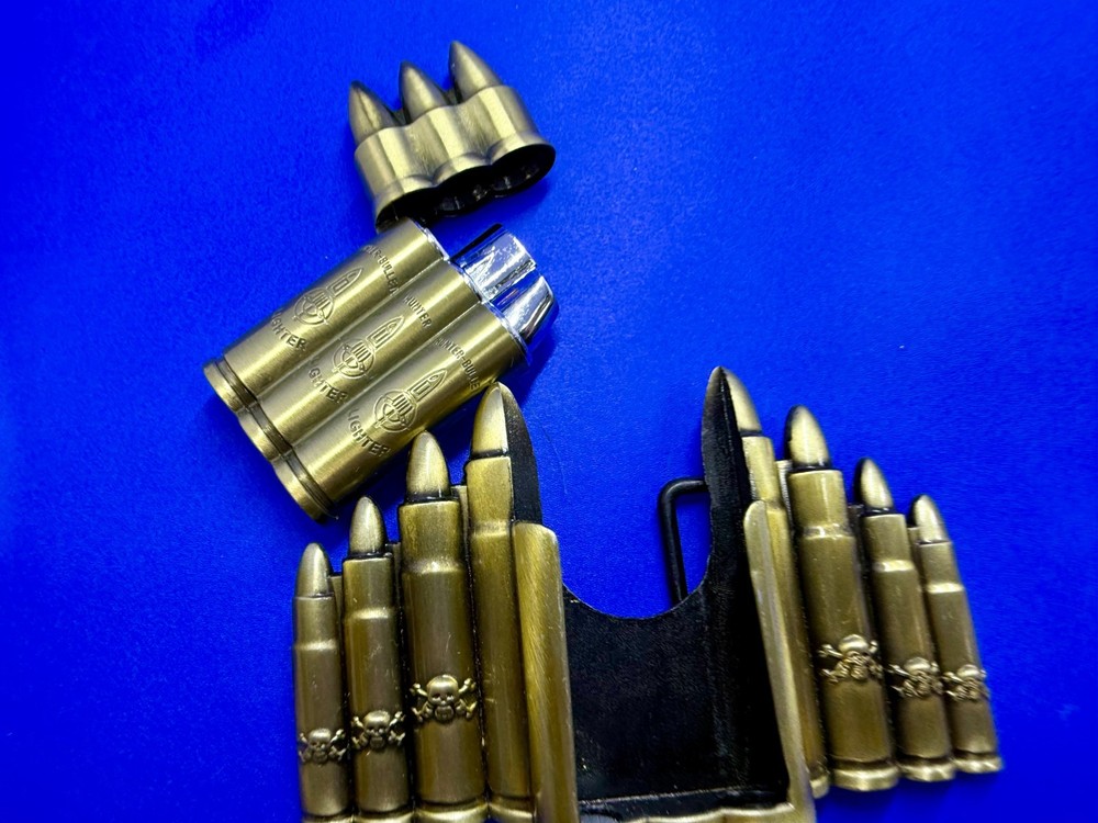 Bullet Rifle Rounds Skull Crossbones Lighter (Not Working) Large Belt Buckle